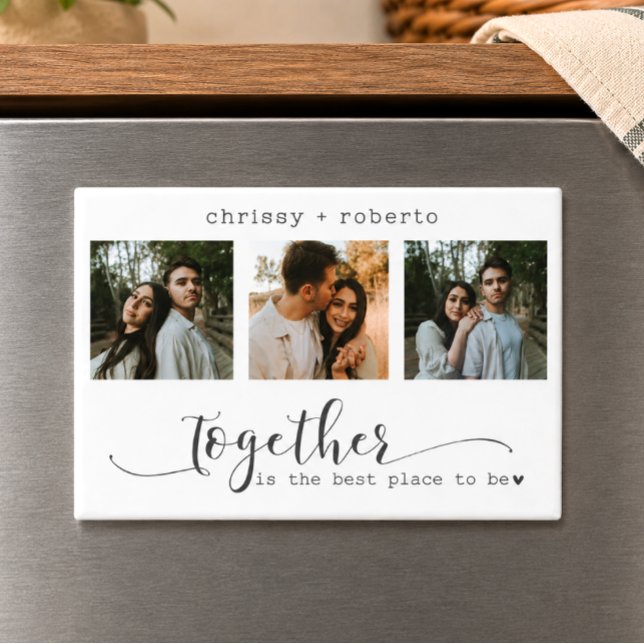 Modern Minimalist 3 Photo Script Collage Magnet (Creator Uploaded)