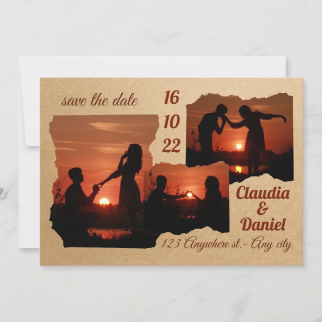 Modern minimalist 3 photo wedding invitation (Front)