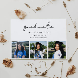 Modern minimalist 3 pictures collage Graduation Announcement