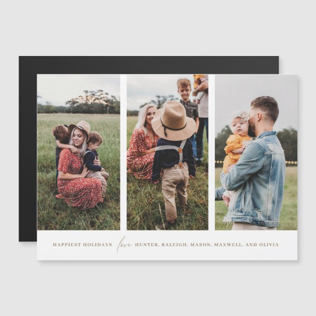 Modern Minimalist 3 Vertical Photos Holiday Magnet (Front/Back)