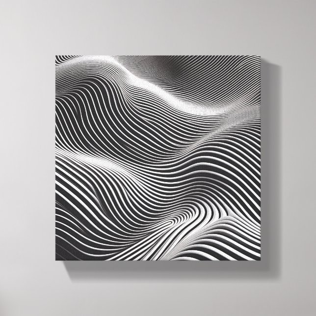 Modern Minimalist 3D Wave Art - Abstract Monochrom Canvas Print (Front)