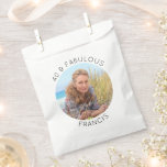 Modern Minimalist 40 & Fabulous Circle Photo Favour Bags<br><div class="desc">Create your own personalised circle photo white favour bags her 40th birthday party. Customise the solid white background colour or the black thin line text colour to match your photo. If you change the font type or size, you can fine tune the curvature of the text in small increments. Have...</div>