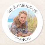 Modern Minimalist 40 & Fabulous Photo Round Paper Coaster<br><div class="desc">Create your own personalised circle photo round paper coaster her 40th birthday party. Customise the solid white background colour or the black thin line text colour to match your photo. If you change the font type or size, you can fine tune the curvature of the text in small increments. Have...</div>