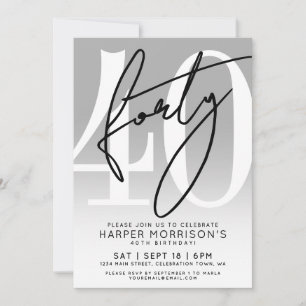 Modern Minimalist 40th Birthday Party Invitation