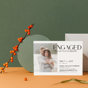 Modern Minimalist 4 Photo Black & White Engagement Invitation