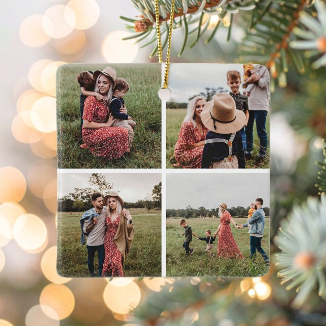 Modern Minimalist 4 Photo Collage Ceramic Ornament (Creator Uploaded)