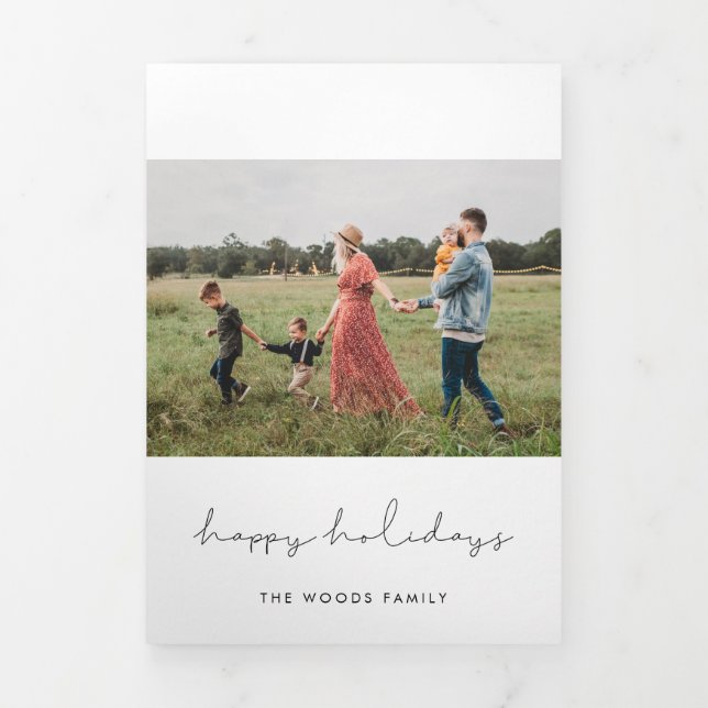 Modern Minimalist 4 Photo Family Personalised Tri-Fold Card (Cover)