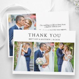 Modern Minimalist 4 Photo Wedding Thank You Card