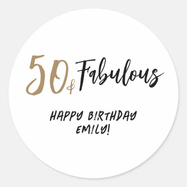 Modern Minimalist 50 and Fabulous 50th Birthday Classic Round Sticker (Front)