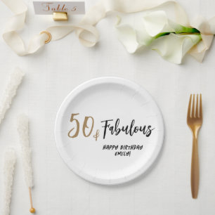 Modern Minimalist 50 and Fabulous 50th Birthday Paper Plate