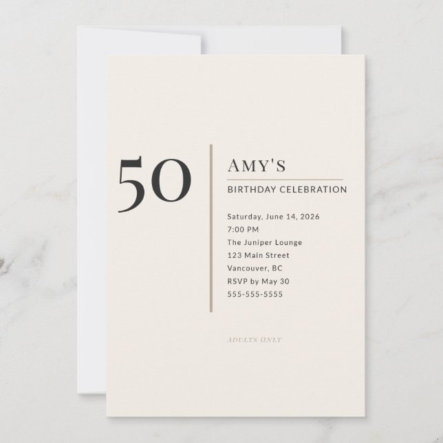 Modern Minimalist 50th Adult Birthday Celebration Invitation (Front)