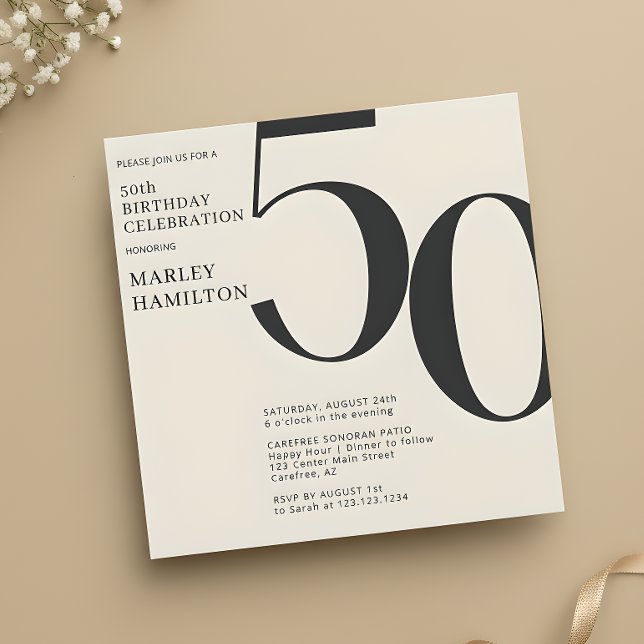 Modern Minimalist 50th Birthday Invitation (Creator Uploaded)