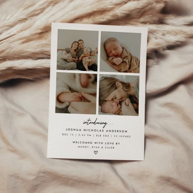Modern Minimalist 5 Baby Photos Birth Announcement (Creator Uploaded)