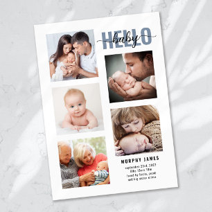 Modern Minimalist 5 Photo Baby Birth Announcement