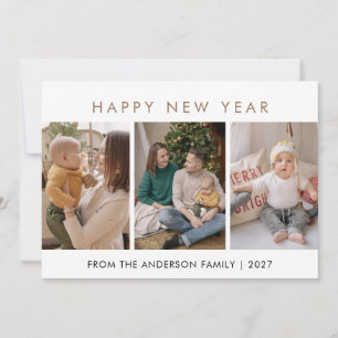 Modern Minimalist 5 Photo Collage New Year Holiday Card
