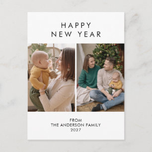 Modern Minimalist 5 Photo Collage New Year Holiday Postcard