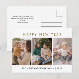 Modern Minimalist 5 Photo Collage New Year Holiday Postcard