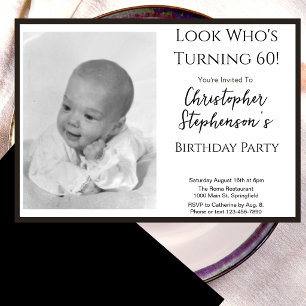 Modern Minimalist 60th Birthday Photo Invitation 