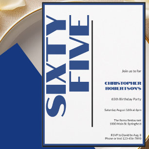 Modern Minimalist 65th Birthday Black and White Invitation