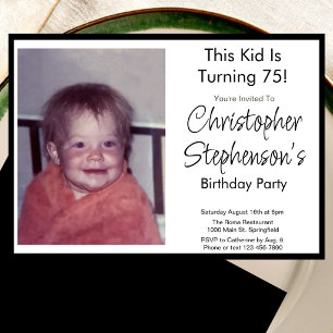 Modern Minimalist 75th Birthday Photo Invitation