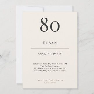 Modern Minimalist 80th Birthday Cocktail Party Invitation