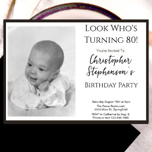 Modern Minimalist 80th Birthday Photo Invitation