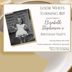 Modern Minimalist 80th Birthday Photo Invitation