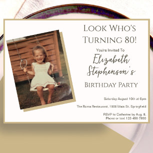 Modern Minimalist 80th Birthday Photo Invitation