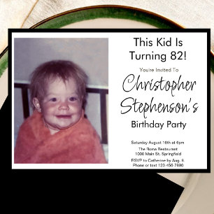 Modern Minimalist 82nd Birthday Photo Invitation 