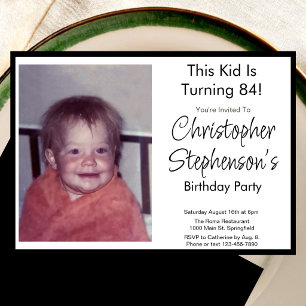 Modern Minimalist 84th Birthday Photo Invitation