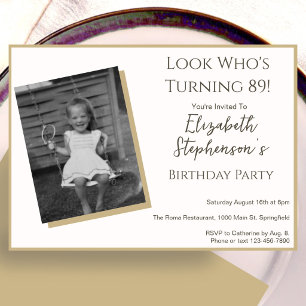 Modern Minimalist 89th Birthday Photo Invitation