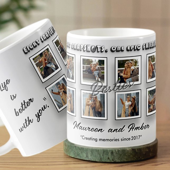 Modern Minimalist 8 Photo Best Friend Personalised Coffee Mug (Creator Uploaded)