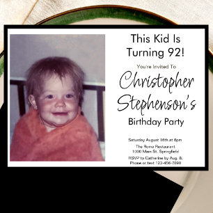 Modern Minimalist 92nd Birthday Photo Invitation