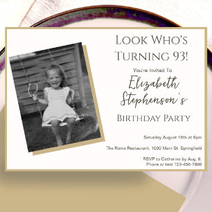 Modern Minimalist 93rd Birthday Photo Invitation 