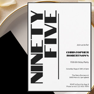 Modern Minimalist 95th Birthday Black and White Invitation