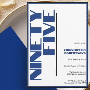 Modern Minimalist 95th Birthday Blue and Black Invitation