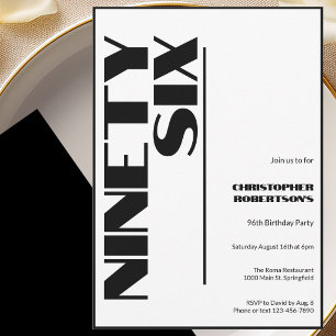Modern Minimalist 96th Birthday Black and White Invitation