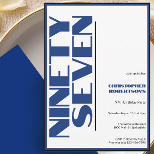 Modern Minimalist 97th Birthday Blue and Black Invitation