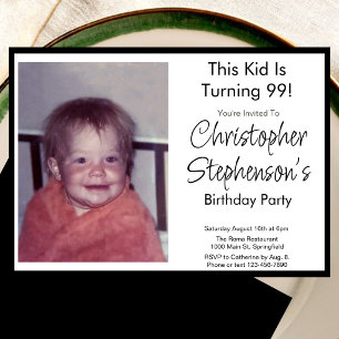 Modern Minimalist 99th Birthday Photo Invitation