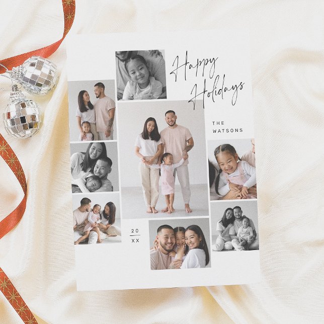 Modern Minimalist 9 Photo Collage Christmas Holiday Card (Creator Uploaded)