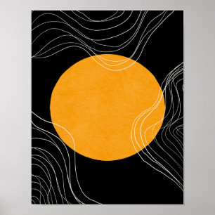 Modern Minimalist Abstract Black and Yellow Poster