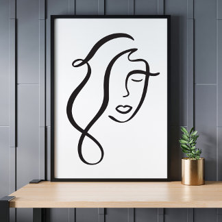 Modern Minimalist Abstract Face Line Art Drawing Poster