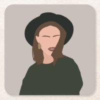 Modern Minimalist Abstract Girl in Hat Beverage Co