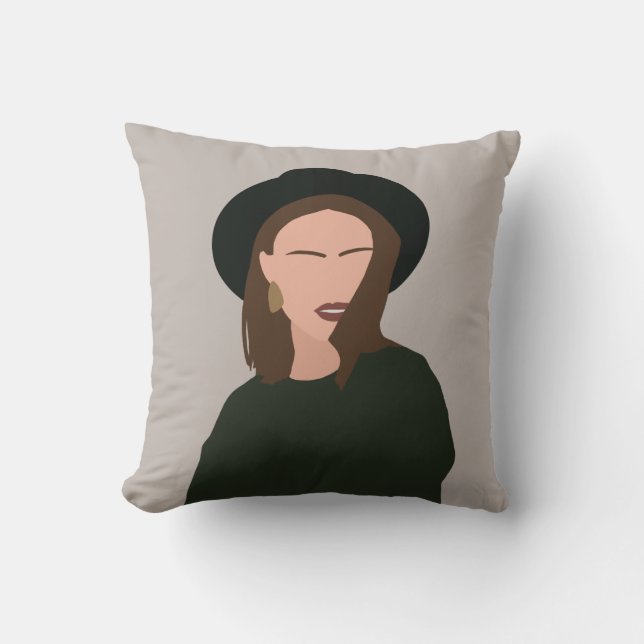 Modern Minimalist Abstract Girl in Hat Cushion (Front)