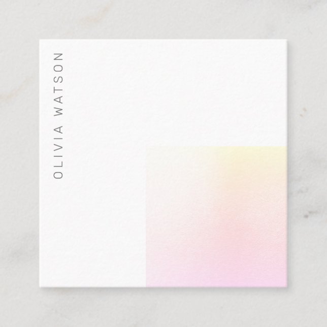 Modern Minimalist Abstract Gradient Pink Square Square Business Card (Front)