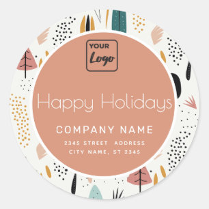 Modern minimalist abstract Happy Holidays logo Classic Round Sticker