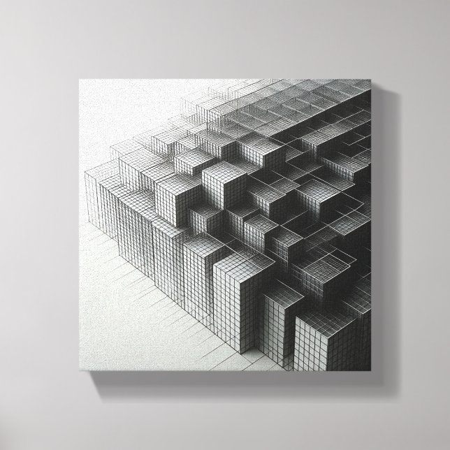 Modern Minimalist Abstract Wireframe Cubes - 3D  Canvas Print (Front)