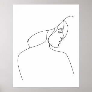 Modern Minimalist Abstract Woman In Hat Line Art Poster