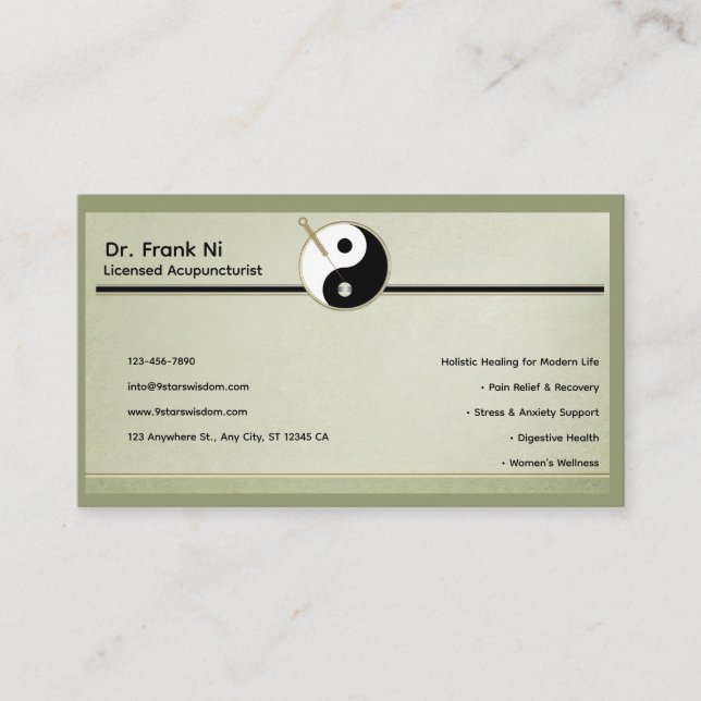 Modern Minimalist Acupuncture Business Card (Front)