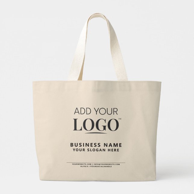 Modern Minimalist Add Your Logo Promotional Swag Large Tote Bag (Back)